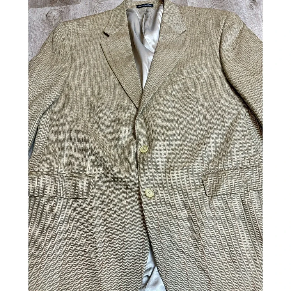 Lauren Ralph Lauren Mens Two Button Blazer Brown Windowpane Herringbone Size 46R
